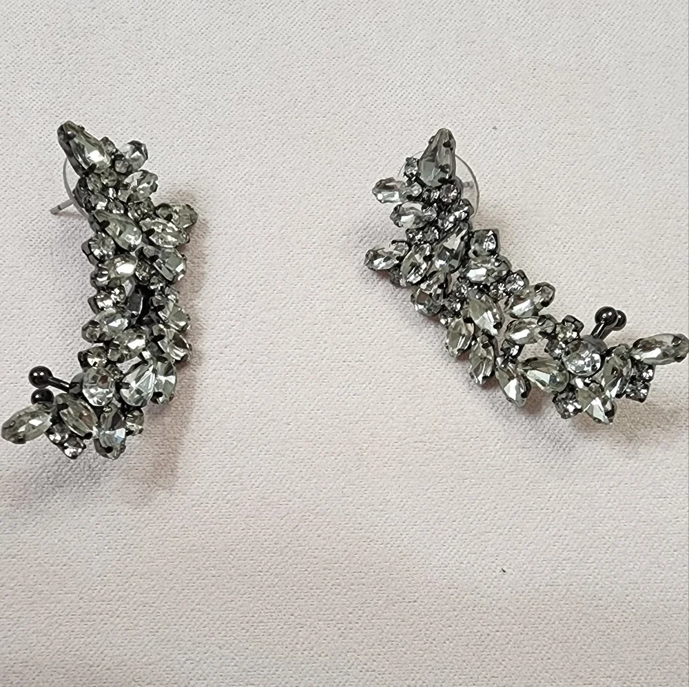 RHINESTONE CRESCENT CLIMBER SCREW BACK EARRINGS and CZ Dangle Post Earrings